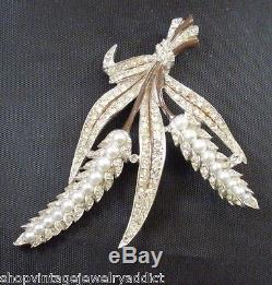 Vintage Enamel Rhinestone Pearl Flower Pin 4 Brooch 1940's Great Figural