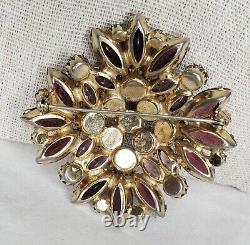 Vintage Estate Gold Tone Brooch Purple AB Rhinestones Open Backs Prong Set