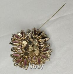 Vintage Estate Gold Tone Brooch Purple AB Rhinestones Open Backs Prong Set