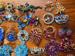 Vintage Estate Lot 75 Rhinestone Brooch Signed Mixed Jewelry High End
