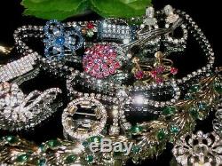 Vintage Estate Mixed Ab Rhinestone Jewelry Lot Weiss Coro Lind Star Brooch Nice