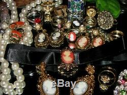 Vintage Estate Mixed Victorian Jewelry Lot Cameo Ab Rs Bib Rings Necklace Brooch
