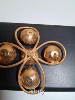 Vintage Estate Signed FREIRICH GOLD TONE Rhinestone Crystal Brooch Cross Clover