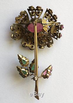 Vintage Estate Signed Schreiner New York Pink Rhinestone Flower Brooch Pin