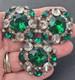 Vintage Extra Large Green Crystal Clear Rhinestone Brooch Pot Metal Signed READ