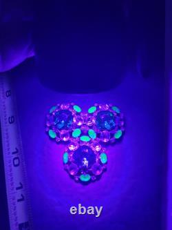 Vintage Extra Large Green Crystal Clear Rhinestone Brooch Pot Metal Signed READ