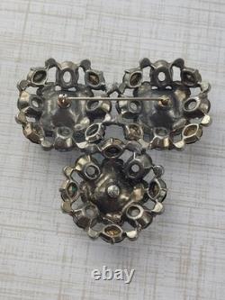 Vintage Extra Large Green Crystal Clear Rhinestone Brooch Pot Metal Signed READ