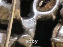 Vintage Extra Large Green Crystal Clear Rhinestone Brooch Pot Metal Signed READ