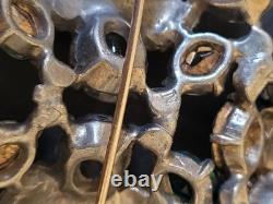 Vintage Extra Large Green Crystal Clear Rhinestone Brooch Pot Metal Signed READ