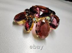 Vintage Faceted Purple Rhinestone Prong Set Gold-plate Brooch 1950s