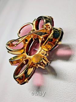 Vintage Faceted Purple Rhinestone Prong Set Gold-plate Brooch 1950s