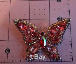 Vintage Fantastic Juliana Pink Aurora Borealis Rhinestone Butterfly Pin Brooch