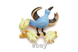Vintage Fenichel Brooch Pin Gold Tone Rhinestone Enamel Bird