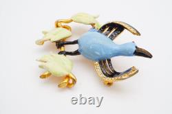 Vintage Fenichel Brooch Pin Gold Tone Rhinestone Enamel Bird