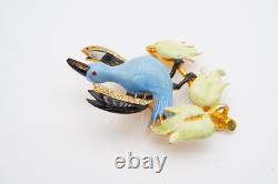 Vintage Fenichel Brooch Pin Gold Tone Rhinestone Enamel Bird