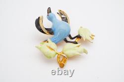 Vintage Fenichel Brooch Pin Gold Tone Rhinestone Enamel Bird