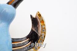 Vintage Fenichel Brooch Pin Gold Tone Rhinestone Enamel Bird