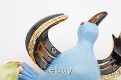 Vintage Fenichel Brooch Pin Gold Tone Rhinestone Enamel Bird