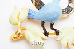 Vintage Fenichel Brooch Pin Gold Tone Rhinestone Enamel Bird