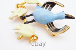 Vintage Fenichel Brooch Pin Gold Tone Rhinestone Enamel Bird