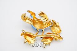 Vintage Fenichel Brooch Pin Gold Tone Rhinestone Enamel Bird