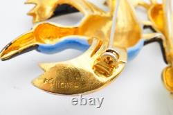 Vintage Fenichel Brooch Pin Gold Tone Rhinestone Enamel Bird