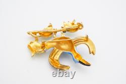 Vintage Fenichel Brooch Pin Gold Tone Rhinestone Enamel Bird