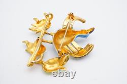 Vintage Fenichel Brooch Pin Gold Tone Rhinestone Enamel Bird