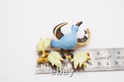 Vintage Fenichel Brooch Pin Gold Tone Rhinestone Enamel Bird