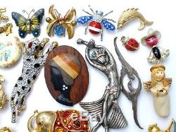 Vintage Figural Brooches Lot 30 Pc Pins Enamel Rhinestone Dog Cat JJ Insect 1928