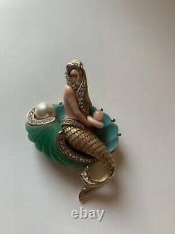 Vintage Figural Mermaid Brooch Hattie Carnegie Style Lucite Rhinestones RARE
