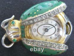 Vintage Figural Watch Pin Ladybug Or Beetle, Green, Polka Dot Wings Brooch