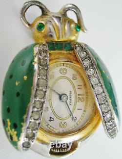 Vintage Figural Watch Pin Ladybug Or Beetle, Green, Polka Dot Wings Brooch