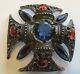 Vintage Florenza Blue & Red Rhinestone Maltese Cross Brooch / Pendant