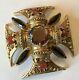 Vintage Florenza Blue & Red Rhinestone Maltese Cross Brooch / Pendant