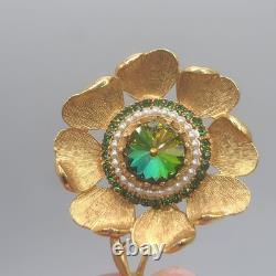 Vintage Florenza Brooch Watermelon Rivoli Rhinestone Signed STUNNING