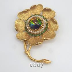 Vintage Florenza Brooch Watermelon Rivoli Rhinestone Signed STUNNING