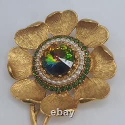Vintage Florenza Brooch Watermelon Rivoli Rhinestone Signed STUNNING