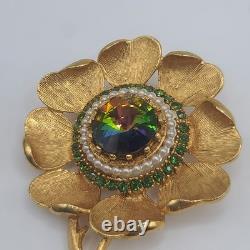 Vintage Florenza Brooch Watermelon Rivoli Rhinestone Signed STUNNING