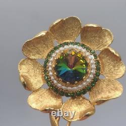 Vintage Florenza Brooch Watermelon Rivoli Rhinestone Signed STUNNING