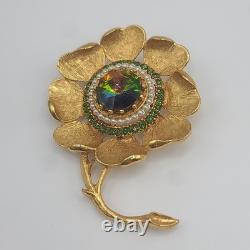 Vintage Florenza Brooch Watermelon Rivoli Rhinestone Signed STUNNING