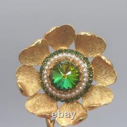Vintage Florenza Brooch Watermelon Rivoli Rhinestone Signed STUNNING