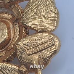 Vintage Florenza Brooch Watermelon Rivoli Rhinestone Signed STUNNING