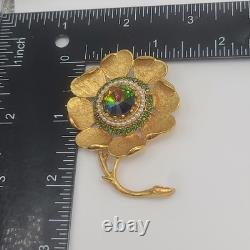 Vintage Florenza Brooch Watermelon Rivoli Rhinestone Signed STUNNING