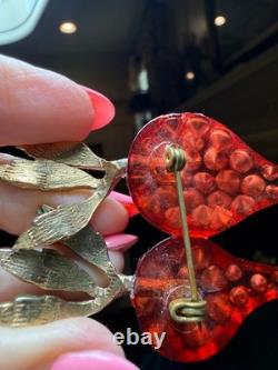 Vintage Forbidden Fruit radish brooch RARE lucite hot pink rhinestones enameled Vintage Forbidden Fruit radish brooch RARE lucite hot pink rhinestones enameled