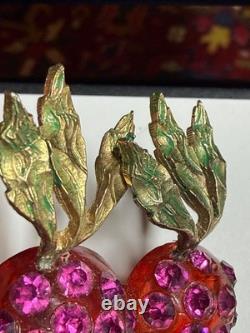 Vintage Forbidden Fruit radish brooch RARE lucite hot pink rhinestones enameled