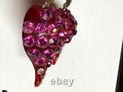 Vintage Forbidden Fruit radish brooch RARE lucite hot pink rhinestones enameled