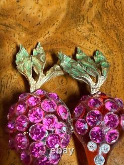 Vintage Forbidden Fruit radish brooch RARE lucite hot pink rhinestones enameled