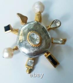 Vintage French DESIGNER ANTIGONIA Paris Brooch Gold/Silver/Pearls/RHINESTONES