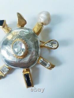 Vintage French DESIGNER ANTIGONIA Paris Brooch Gold/Silver/Pearls/RHINESTONES